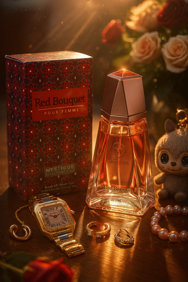 MYSTIQUE PERFUMES - RED BOUQUET Perfume EDP Spray | Vanilla Sweet Powdery Caramel White Floral Fruity Almond Musky Fragrance